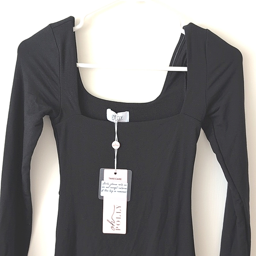 Oh Polly Womens 2 Jett Long Sleeve Square Neck Jumpsuit Black Baddie City Party - Picture 3 of 7